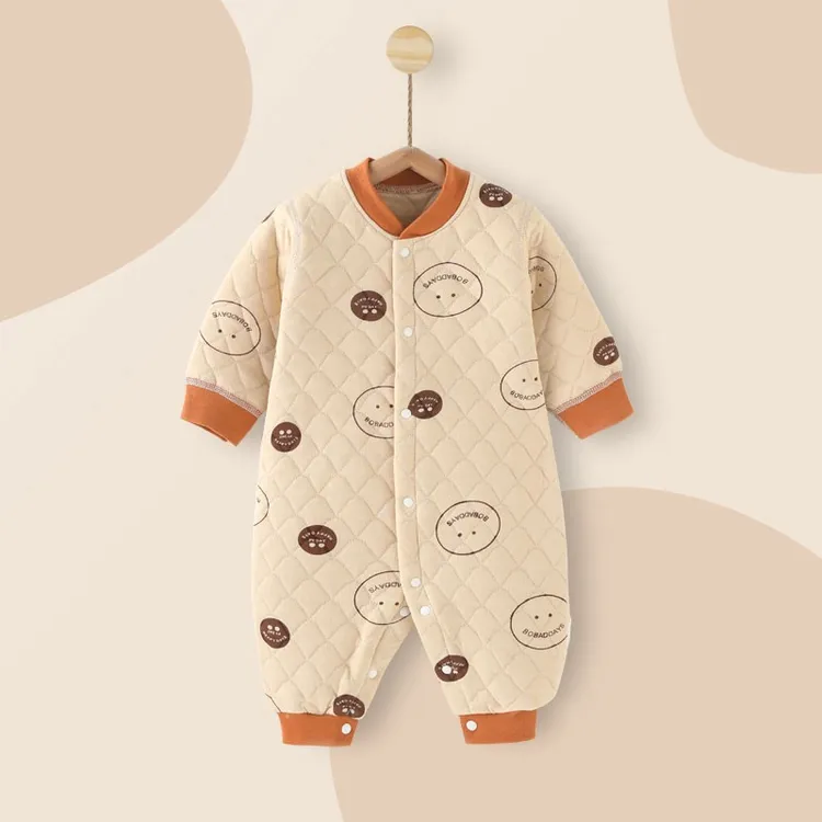婴儿连体衣春秋保暖夹棉宝宝无骨哈衣爬服加厚 0-3个月新生儿衣服