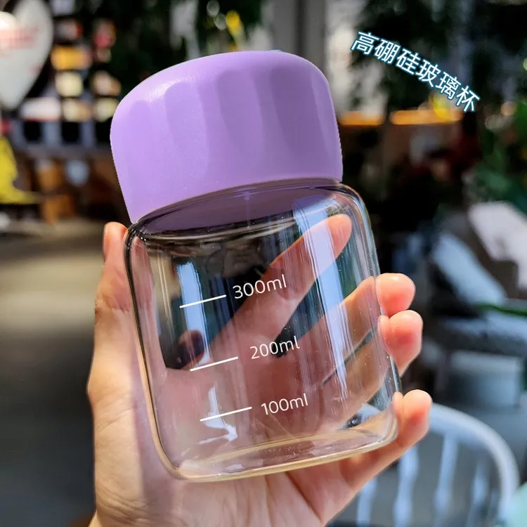 玻璃杯女便携水杯高颜值带盖迷你透明豆浆牛奶小杯子高硼硅胖胖杯