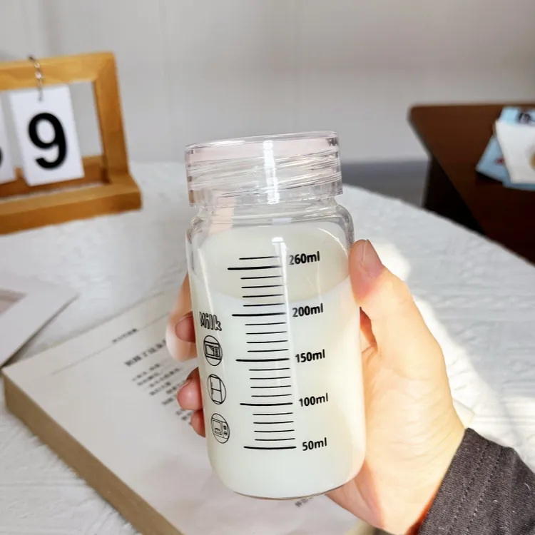 高颜值刻度牛奶杯带盖早餐杯耐高温微波炉家用玻璃杯便携外带豆浆