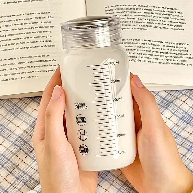 牛奶杯微波炉加热耐热耐高温防爆刻度水杯带盖咖啡杯外带便携耐冷