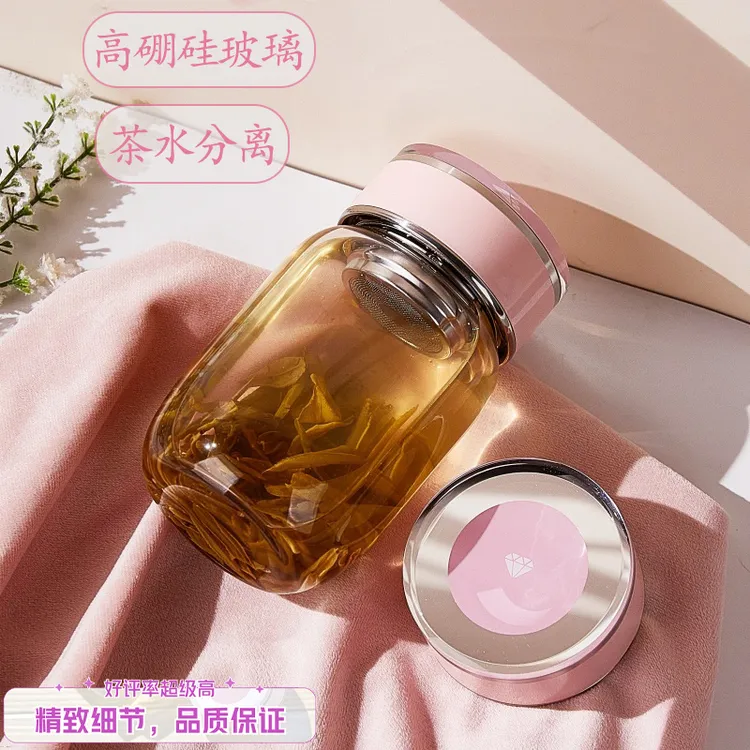 新品单层玻璃杯女士时尚简约泡茶杯加厚暖手胖胖水杯商务家用带盖