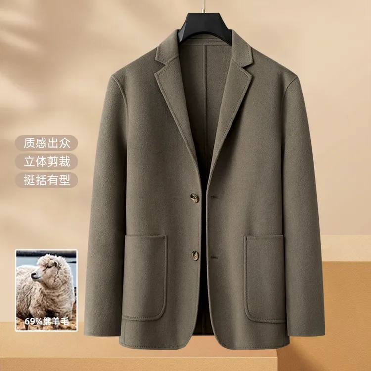 加肥加大肥佬宽松男士商务时尚休闲百搭毛呢西服男装羊毛外套男款