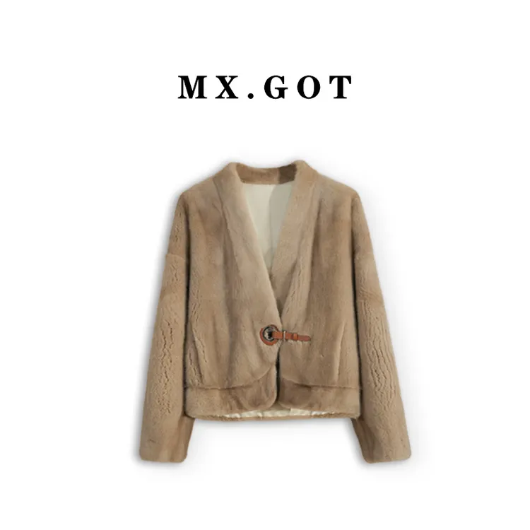 【77】设计师V领小短款宽松版型水貂外套25K007