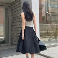 【N退N换】百褶中长半身裙韩系工装大口袋裙子71035