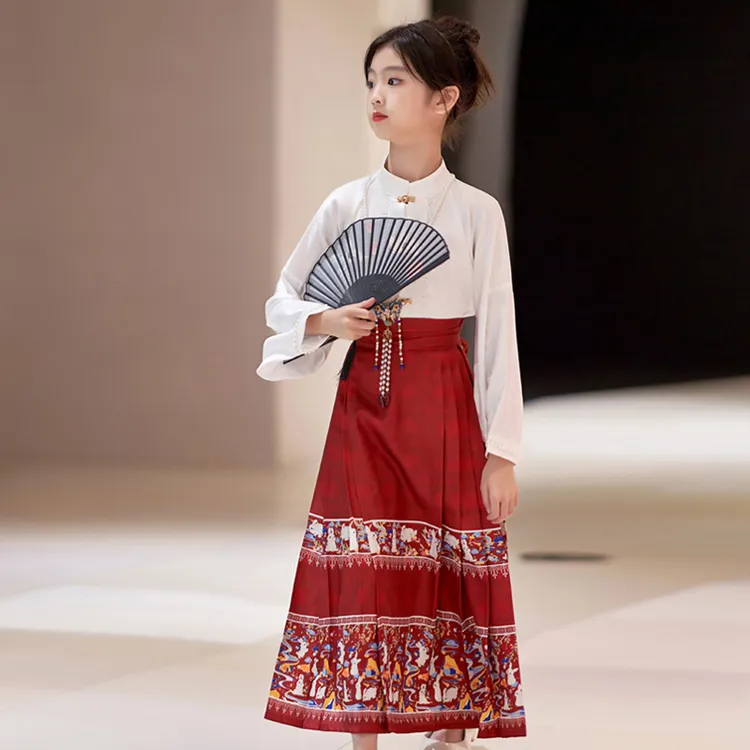 新款汉服女童马面裙套装秋季中国风小孩高端春装衣服6-12岁古唐装