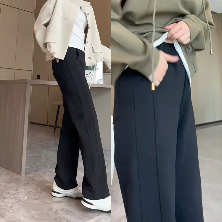 黑色加绒窄版直筒裤女小个子弹力休闲高腰显瘦运动时尚春秋长裤子