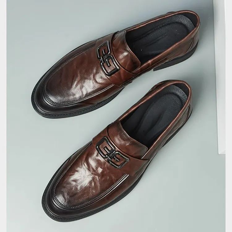 皮鞋男结婚简约一脚蹬软底男鞋黑色秋季新款商务正装亮面皮鞋经典