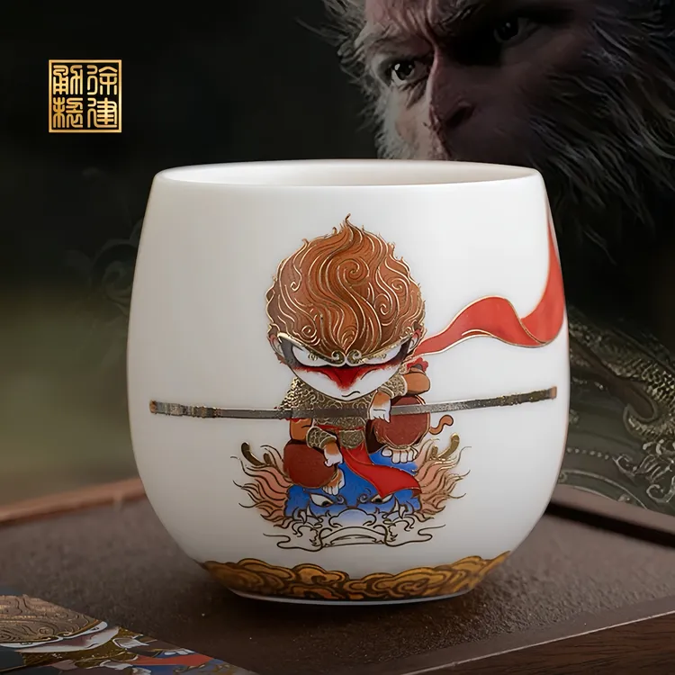 《黑暗传奇•悟空杯》高档德化白瓷茶杯手工描金大号主人杯送礼自用
