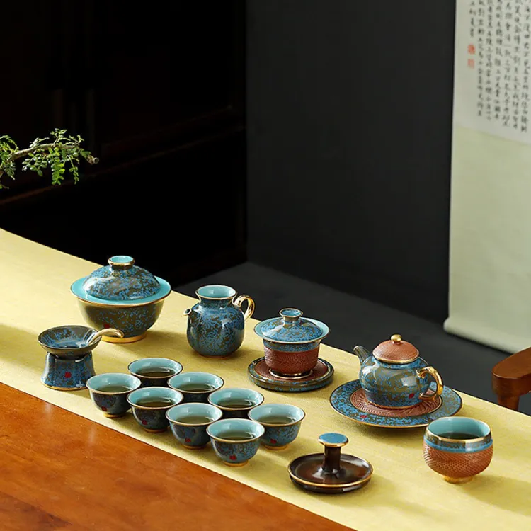 《张金溪》钧窑功夫茶具套装陶瓷高档全套家用办公室茶壶茶杯中式