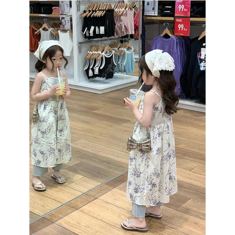 壹妈韩版童装女童碎花吊带裙夏装新款小女孩洋气甜美中长款连衣裙