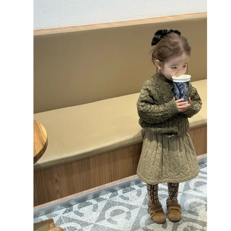 壹妈童装女童套装2025秋装新款儿童时髦洋气针织衫毛衣夹棉半身裙