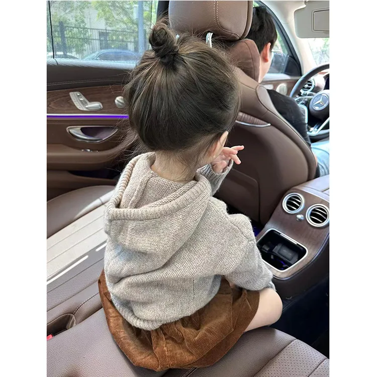 现货壹妈韩版童装女童套装儿童秋季洋气连帽针织衫灯芯绒半裙