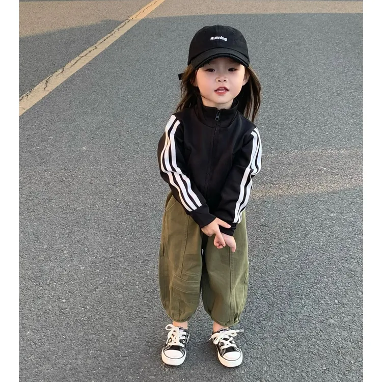 【现货】壹妈童装女童秋冬儿童套装洋气时髦夹克棒球服外套绿色裤子