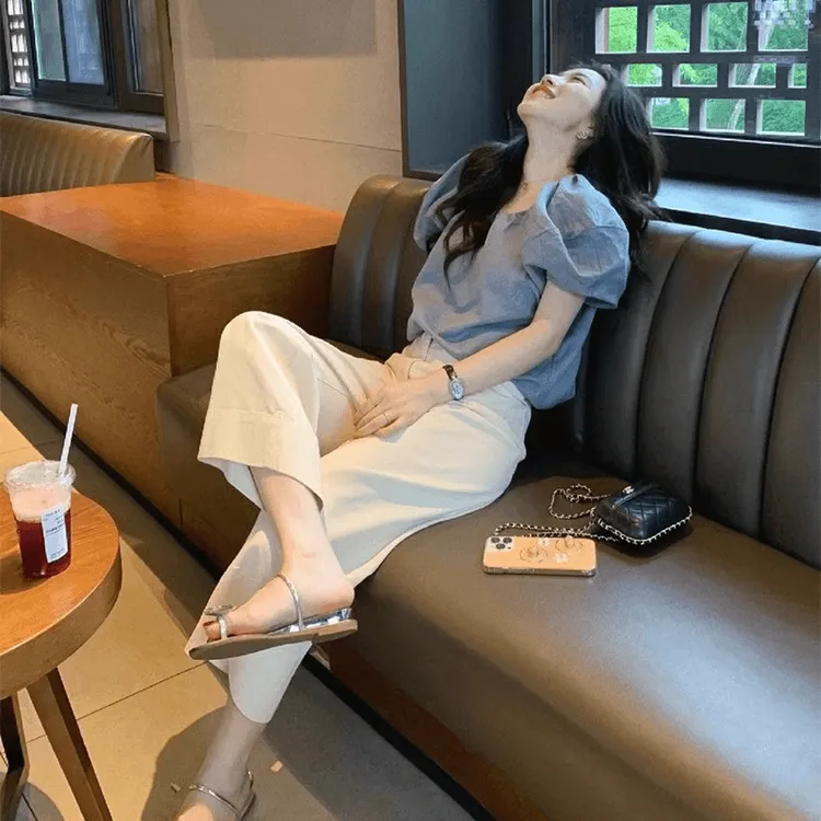 夏装搭配一整套时尚洋气减龄微胖穿搭套装短袖衬衫九分裤两件套