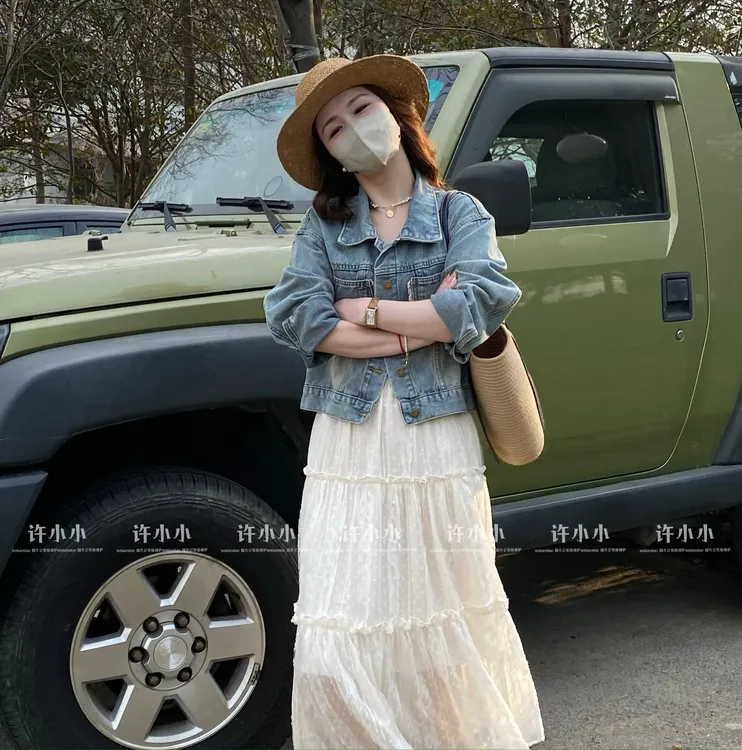 许小小早秋韩版简约新款百搭水洗牛仔外套复古风拼接短款外套4028