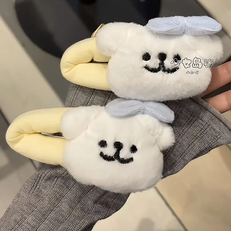 线条小狗蓝色蝴蝶结秋冬毛绒掰掰夹日韩少女毛绒发夹