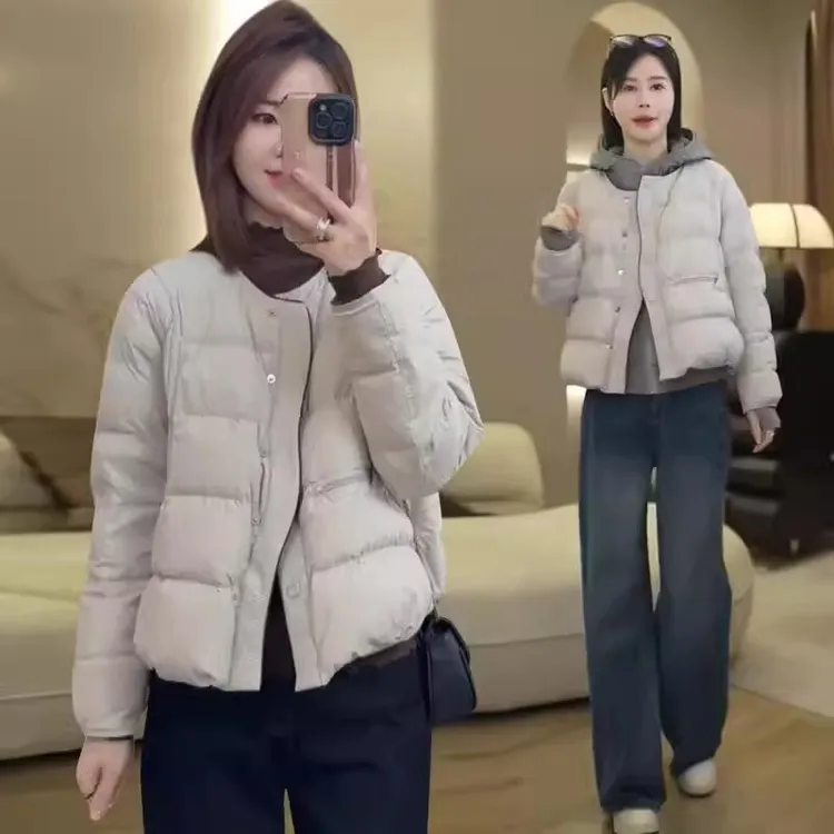 白鸭绒时尚羽绒服短外套女百搭2025新款冬季小个子显高显瘦面包服