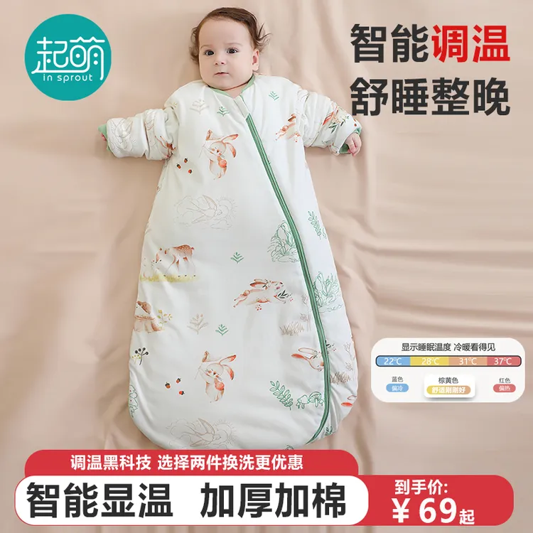 INSPROUT/起萌纯棉一体防踢宝宝睡袋婴儿0-3岁睡袋1-3岁秋冬加厚商品图
