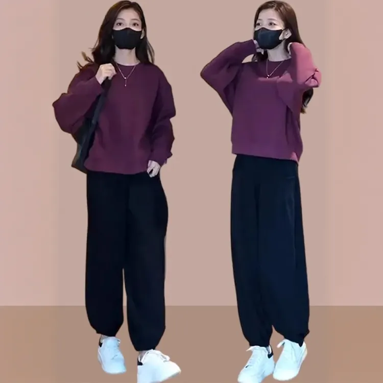 盐系穿搭一整套2025秋季新款小个子显瘦百搭减龄卫衣束脚裤两件套