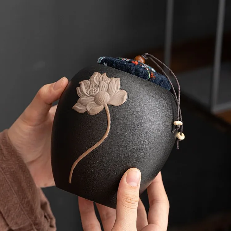 粗陶茶叶罐手工大号储茶罐复古家用储存防潮密封罐放普洱绿茶红茶