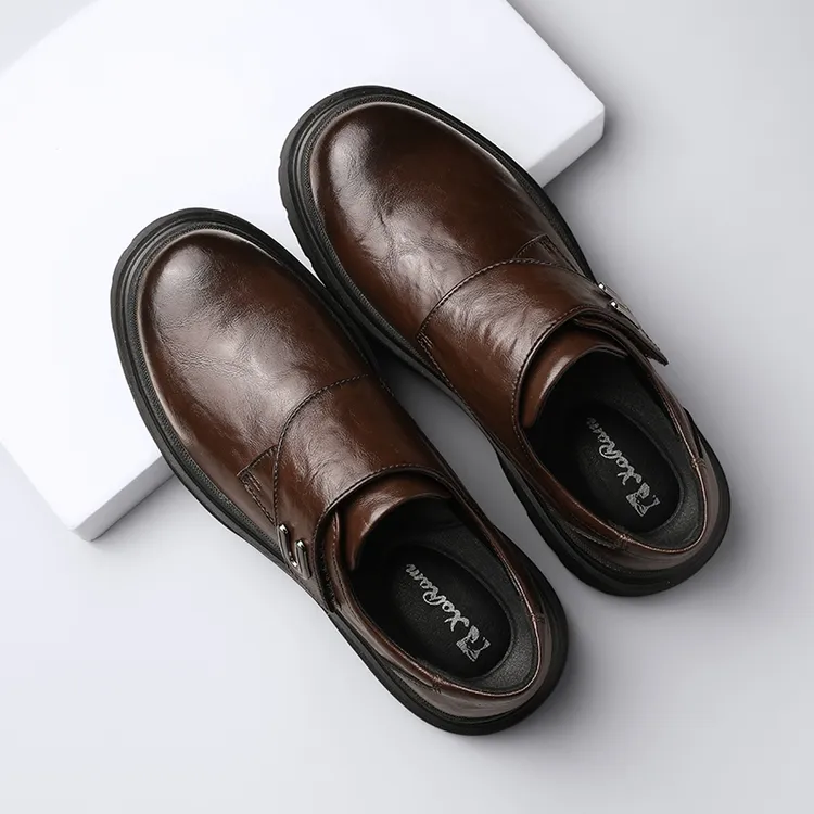 西部公羊新款黑色牛皮厚底增高男德比鞋商务休闲皮鞋百搭秋冬爆款