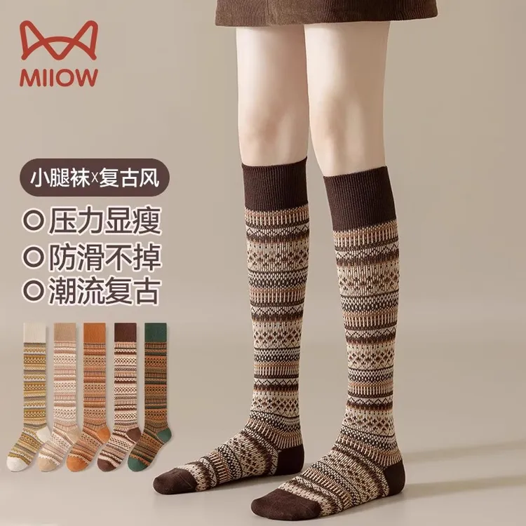 猫人小腿袜女秋冬保暖袜子2025新款复古风压力瘦腿显瘦防臭长棉袜