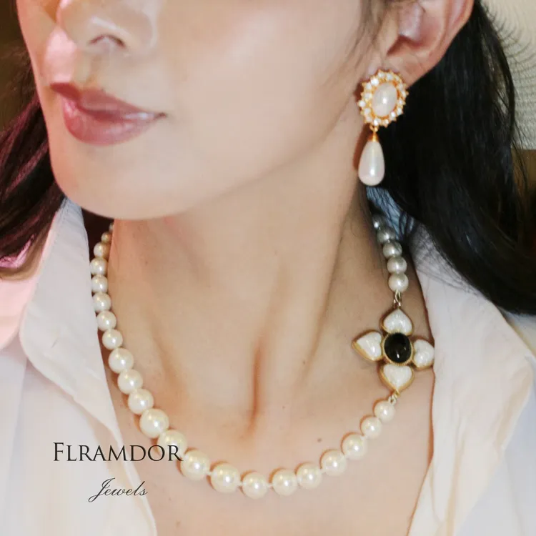 钛钢仿珍珠项链 复古项链贝珠施家锁骨链优雅饰品项链