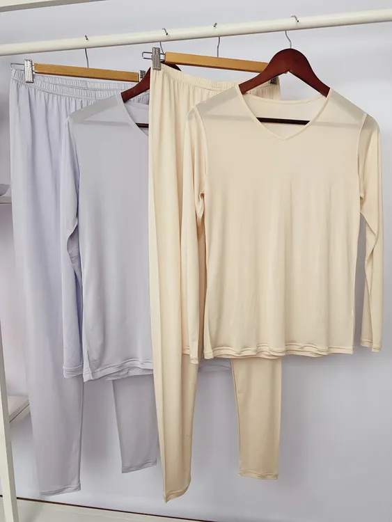 出口订单白厂丝6A级100%桑蚕丝有机真丝面料男士秋衣秋裤保暖内衣