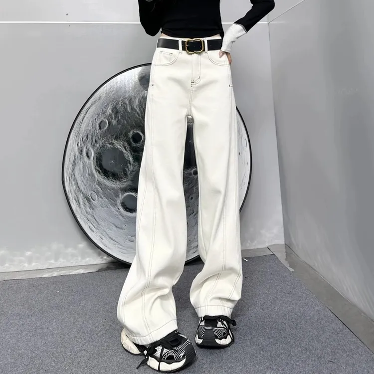 梨形欧货高腰牛仔裤女2025秋季新款直筒阔腿裤休闲宽松显瘦拖地裤