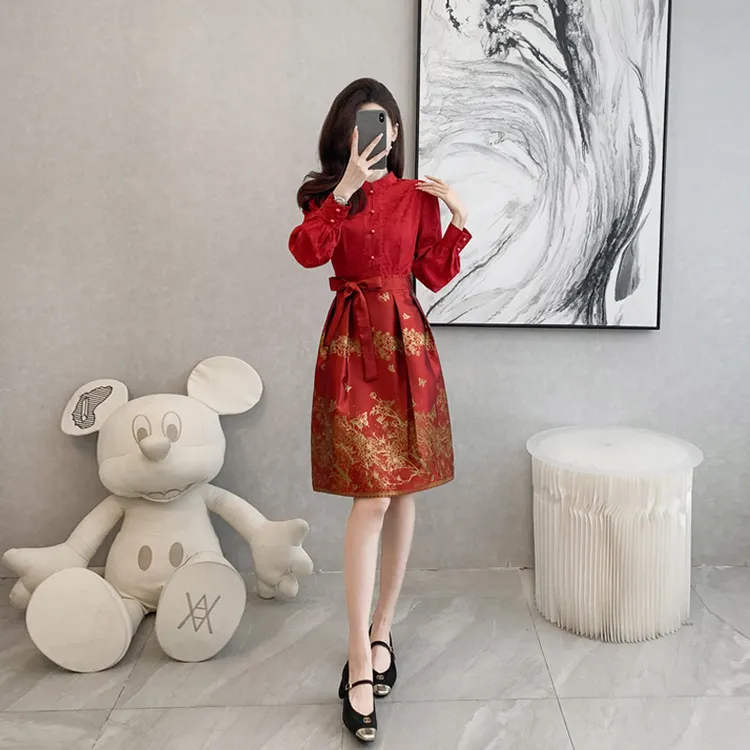 红色新娘敬酒服中式旗袍马面裙新中式订婚礼服套装婚礼连衣裙春款