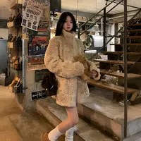 环保毛毛外套羊毛大衣女冬季显瘦毛毛外套