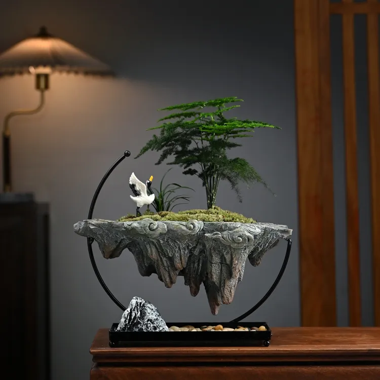 悬浮倒山文竹米竹大气摆件盆栽景观办公室内玄关客厅桌面净化空气