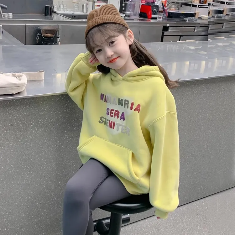 女童春秋装卫衣2025新款儿童洋气女孩6-10岁12岁连帽彩色字母上衣