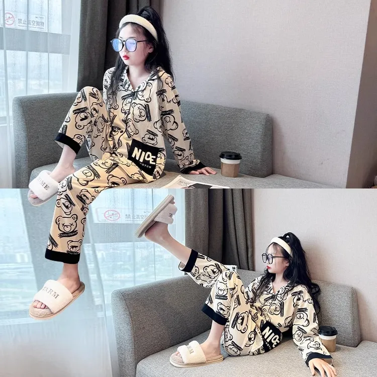 儿童高端纯棉睡衣2025春秋新款初中生住校套装女童秋季爆款家居服