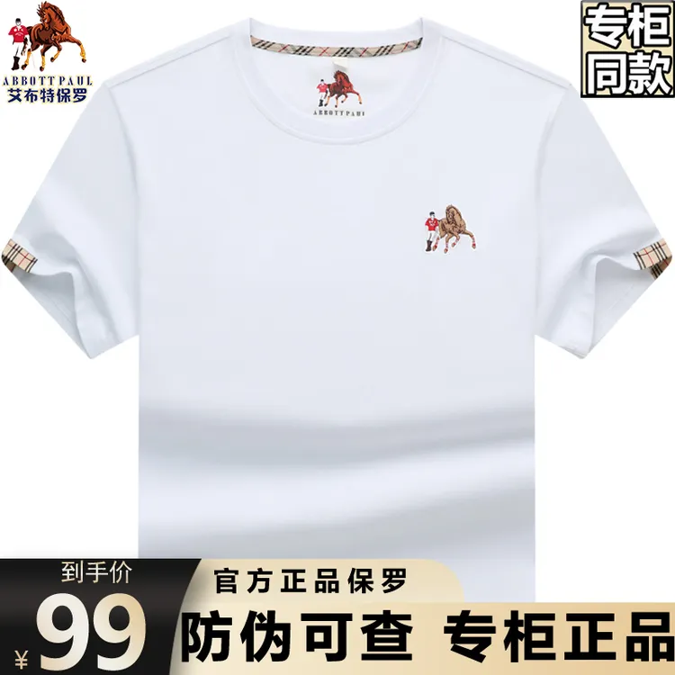 保罗高档轻奢男士圆领刺绣短袖t恤夏季薄款凉感透气休闲半袖T恤男
