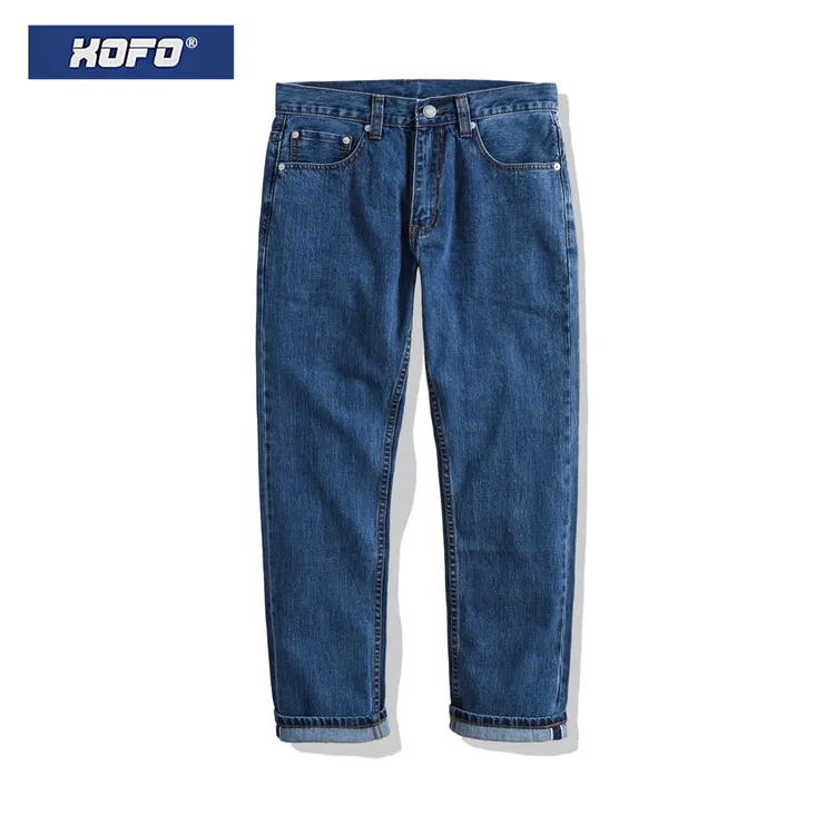 日系简约复古蓝色直筒宽松高端休闲长裤子夏赤耳丹宁牛仔裤男士