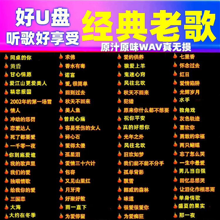 【WAV真无损车载老歌U盘】高音质豪车专用WAV无损音乐U盘经典国粤语