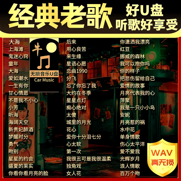 【经典老歌U盘WAV真无损】车载专用WAV无损音乐U盘7080后怀旧老歌曲
