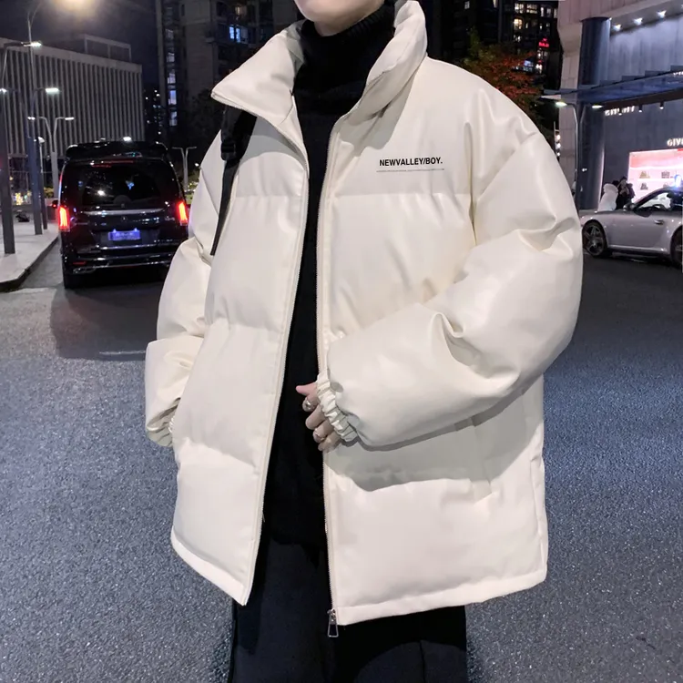 2025冬季新款PU皮加厚保暖棉衣男士潮流休闲棉服男生情侣外套宽松