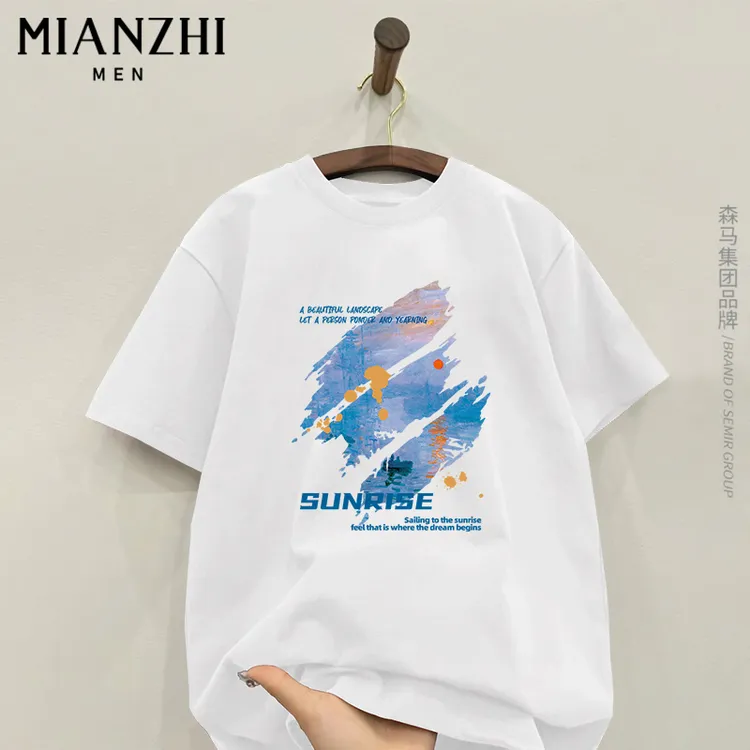 美式卡通印花短袖t恤男夏季设计感白色半袖2025新款大码纯棉上衣