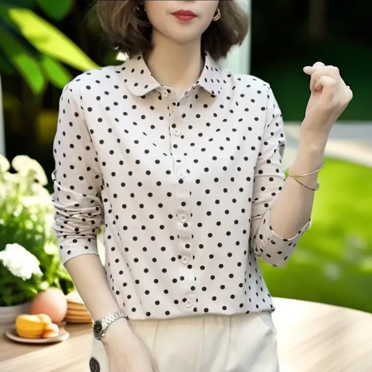 女装秋冬季打底衬衫显瘦气质衬衣长袖洋气时尚百搭波点春秋女士