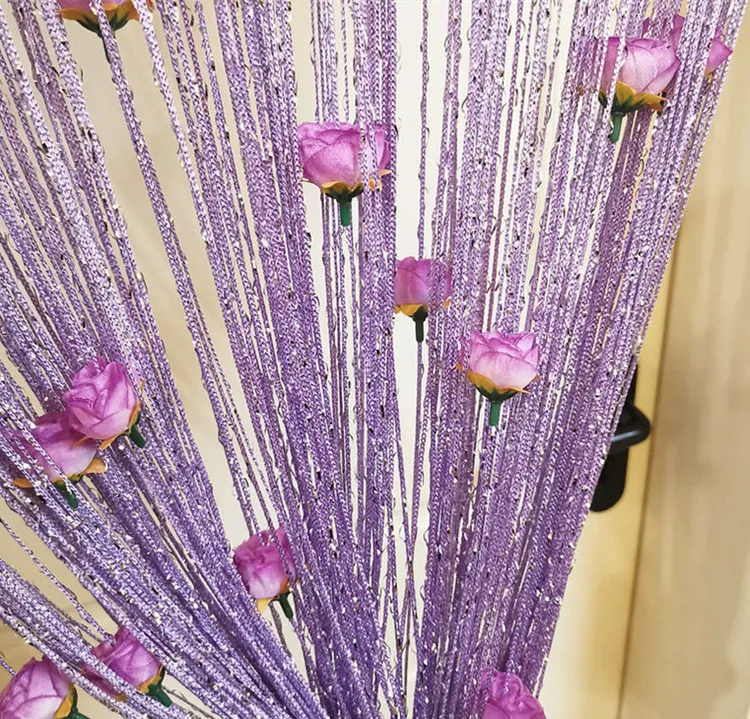 友创玫瑰花线门帘线帘免打孔加密加粗流苏隔断装饰帘客厅魔术贴款