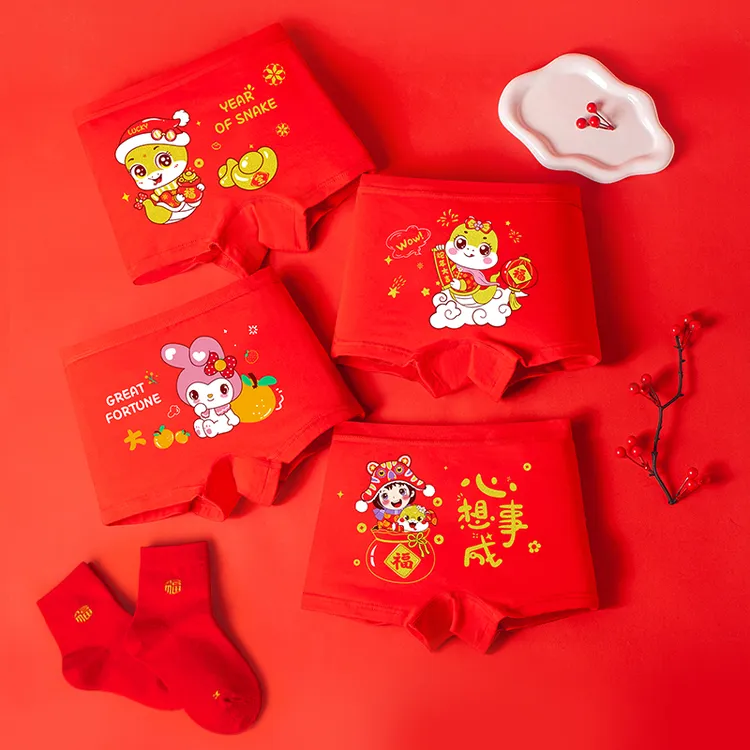 女童内裤大红色纯棉平角本命年儿童内裤女孩四角短裤宝宝透气小童