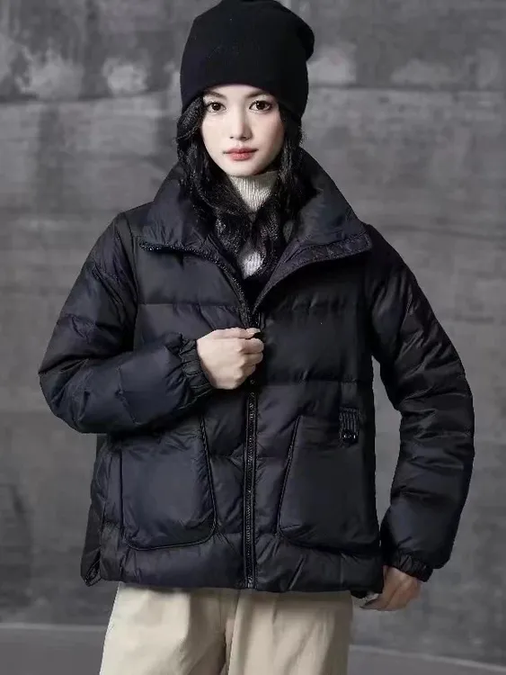 新款 羽绒服冬季韩版洋气时尚立领宽松保暖短款  纯色加厚外套