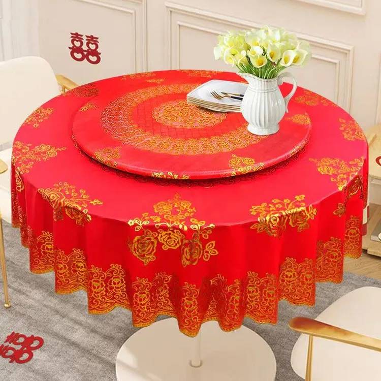 免洗防烫圆形桌台布加厚防水酒店圆桌防油婚庆家用餐桌高档新款