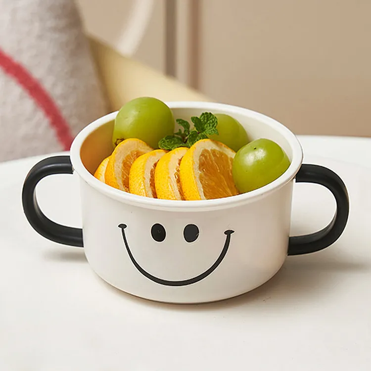 笑脸儿童碗辅食餐具宝宝碗手柄食品级耐摔防烫小孩训练专用吃饭碗