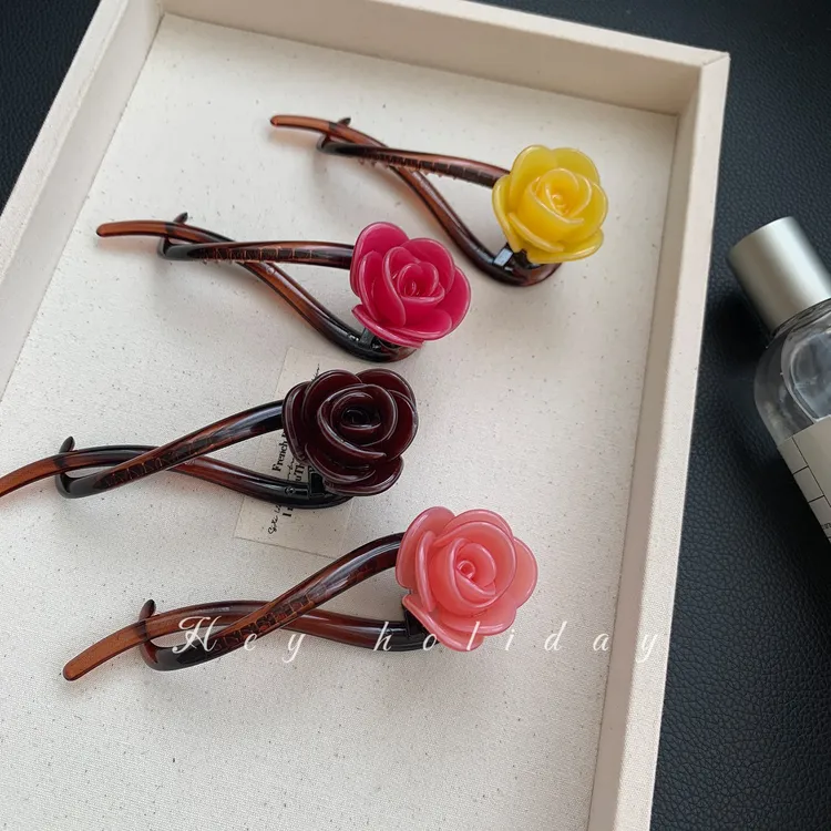 玫瑰花朵扭扭夹发夹百搭气质发卡复古法式简约甜美优雅清新发饰