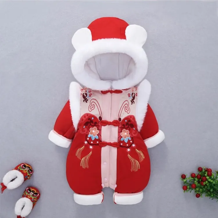 9591冬季加厚婴幼儿连体衣中国风拜年服喜庆满月百天抓周礼服