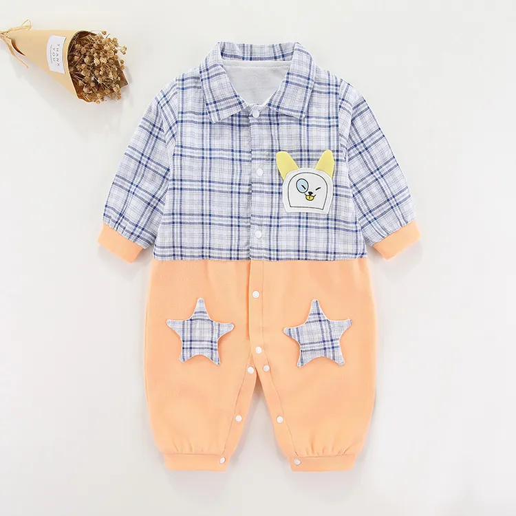 婴儿百天衣服秋装新生儿外出爬服春秋季可爱网红男宝宝连体衣哈衣