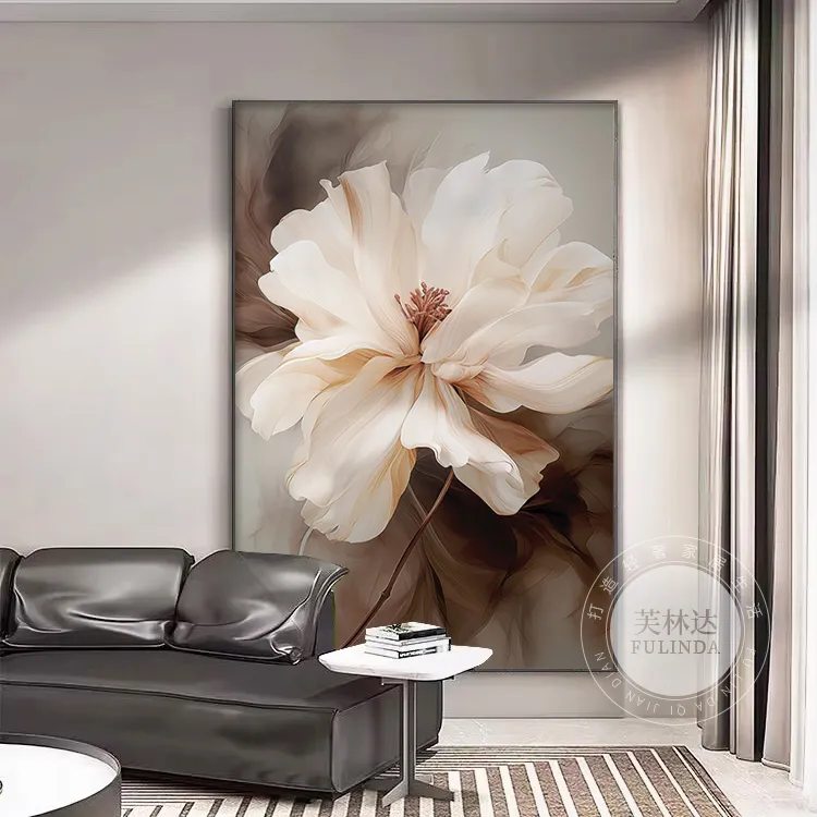 芙林达现代家装花卉入户玄关浪漫轻奢高档客厅沙发背景墙壁挂画